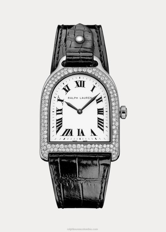 estribo pequeño de acero y diamante mujer esfera blanca Ralph Lauren 2XR2V2846