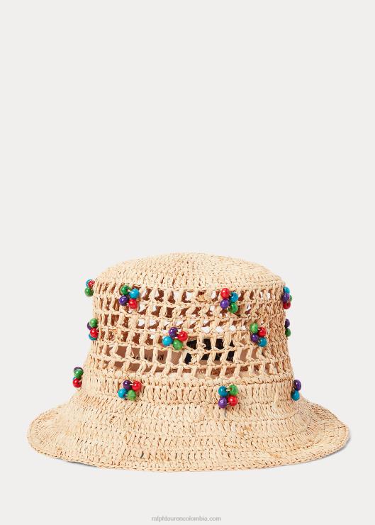 sombrero de pescador de rafia de ganchillo mujer natural Ralph Lauren 2XR2V5558