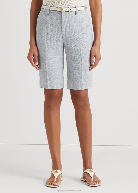 short en mezcla de lino mujer azul claro/crema multicolor Ralph Lauren 2XR2V3987