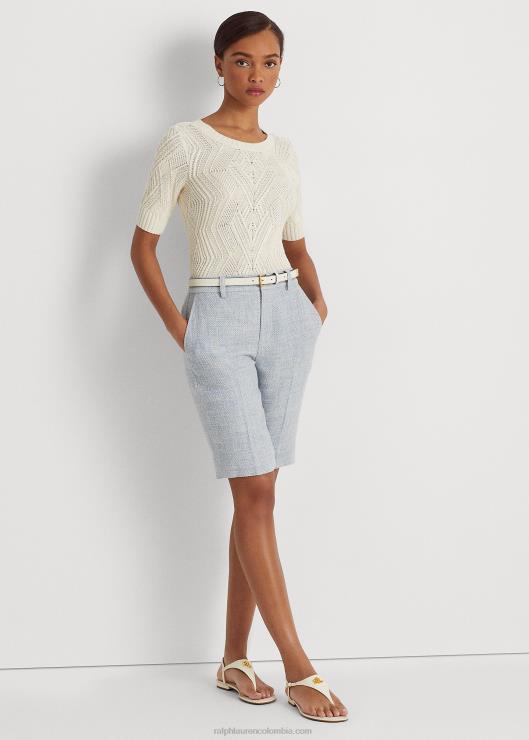short en mezcla de lino mujer azul claro/crema multicolor Ralph Lauren 2XR2V9477