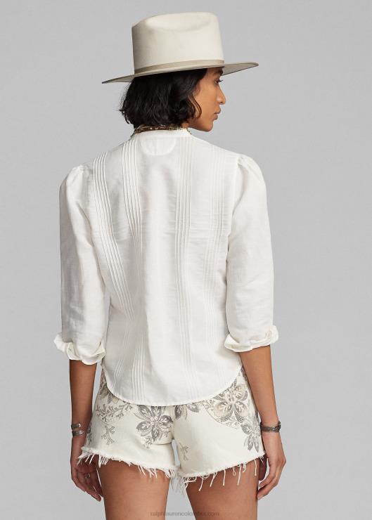 blusa bordada de lino y algodón mujer blanco antiguo Ralph Lauren 2XR2V3615