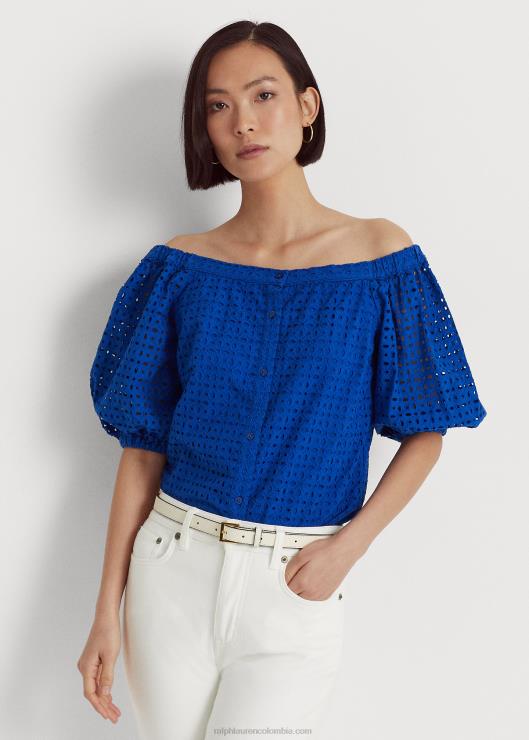 blusa con hombros descubiertos y ojales mujer saturno azul Ralph Lauren 2XR2V3914