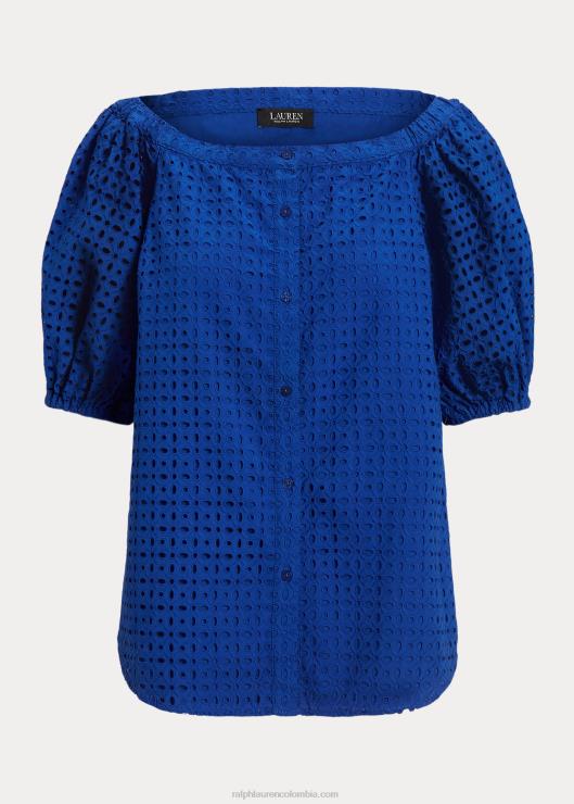 blusa con hombros descubiertos y ojales mujer saturno azul Ralph Lauren 2XR2V3914
