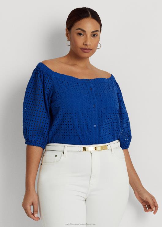blusa con hombros descubiertos y ojales mujer saturno azul Ralph Lauren 2XR2V4568