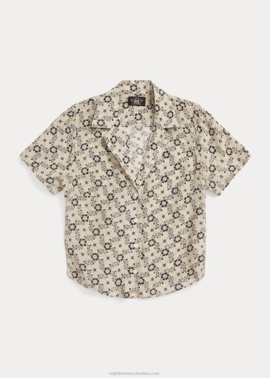 blusa de crepé de seda floral mujer crudo/negro Ralph Lauren 2XR2V3627