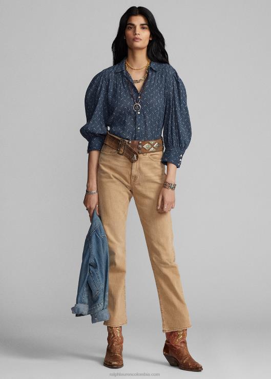 blusa de gasa de algodón arrugado floral mujer azul Ralph Lauren 2XR2V3652