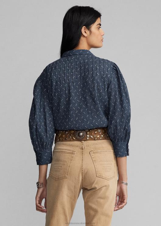 blusa de gasa de algodón arrugado floral mujer azul Ralph Lauren 2XR2V3652