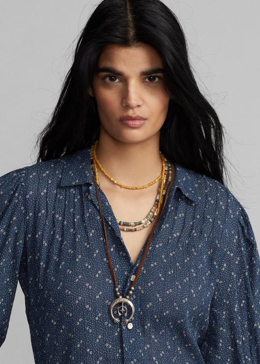 blusa de gasa de algodón arrugado floral mujer azul Ralph Lauren 2XR2V3652