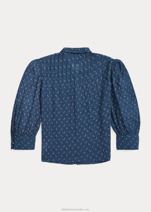 blusa de gasa de algodón arrugado floral mujer azul Ralph Lauren 2XR2V3652