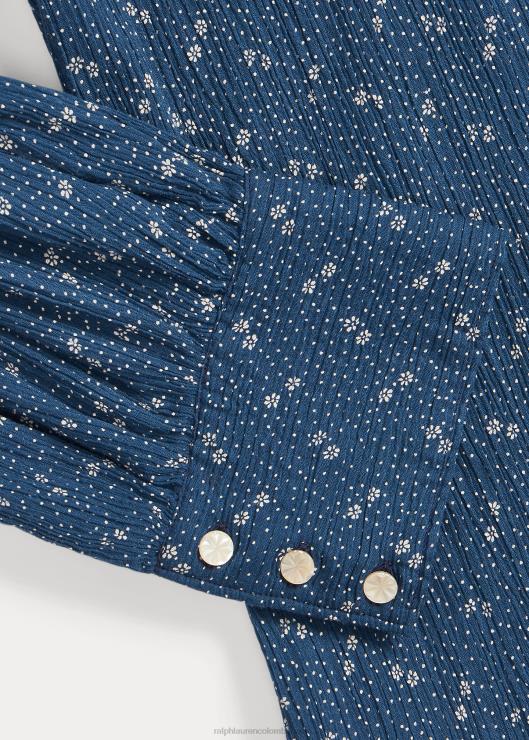 blusa de gasa de algodón arrugado floral mujer azul Ralph Lauren 2XR2V3652