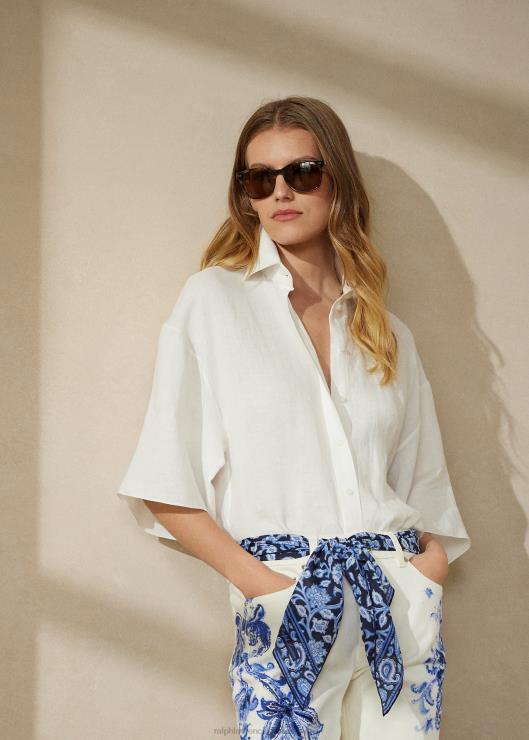 blusa de lino soloman mujer Ceramica Blanca Ralph Lauren 2XR2V9316