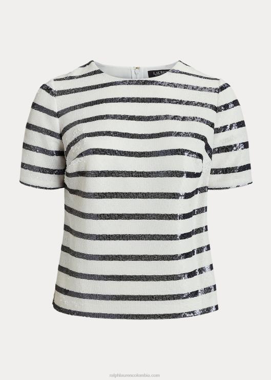 blusa de manga corta a rayas con lentejuelas mujer blanco/azul marino refinado Ralph Lauren 2XR2V4798