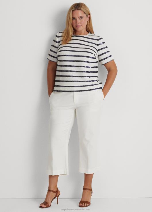 blusa de manga corta a rayas con lentejuelas mujer blanco/azul marino refinado Ralph Lauren 2XR2V4798
