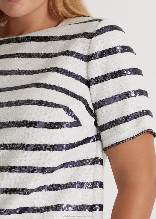 blusa de manga corta a rayas con lentejuelas mujer blanco/azul marino refinado Ralph Lauren 2XR2V4798