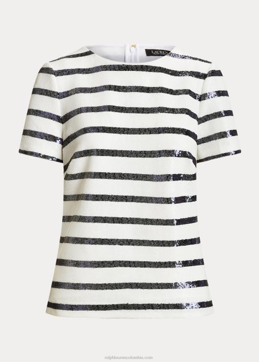 blusa de manga corta a rayas con lentejuelas mujer blanco/azul marino refinado Ralph Lauren 2XR2V9551