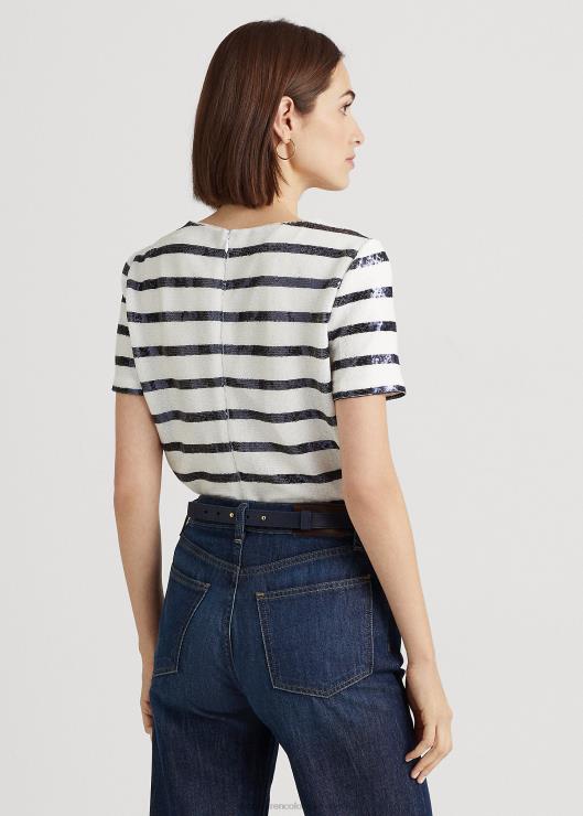 blusa de manga corta a rayas con lentejuelas mujer blanco/azul marino refinado Ralph Lauren 2XR2V9551