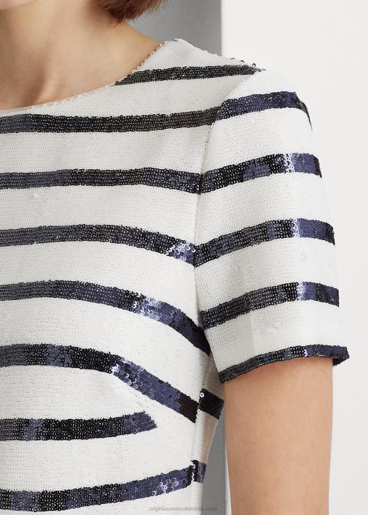 blusa de manga corta a rayas con lentejuelas mujer blanco/azul marino refinado Ralph Lauren 2XR2V9551