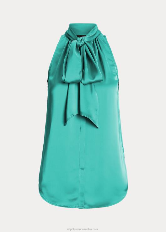 blusa sin mangas con charmeuse y lazo en el cuello mujer turquesa natural Ralph Lauren 2XR2V9525