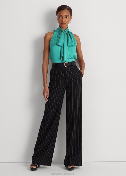 blusa sin mangas con charmeuse y lazo en el cuello mujer turquesa natural Ralph Lauren 2XR2V9525