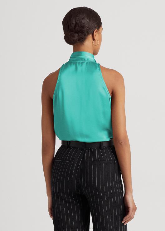 blusa sin mangas con charmeuse y lazo en el cuello mujer turquesa natural Ralph Lauren 2XR2V9525