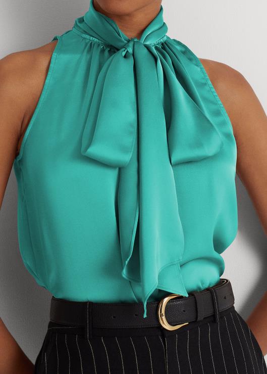 blusa sin mangas con charmeuse y lazo en el cuello mujer turquesa natural Ralph Lauren 2XR2V9525