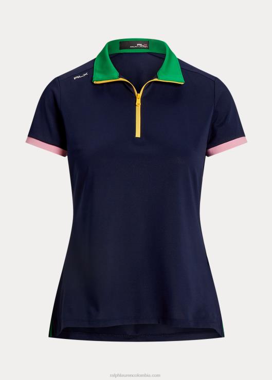 camisa de piqué con cremallera de un cuarto mujer azul marino refinado/verde crucero Ralph Lauren 2XR2V9383