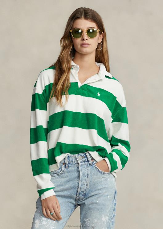 playera de rugby corta a rayas mujer billar/deckwash blanco Ralph Lauren 2XR2V2935