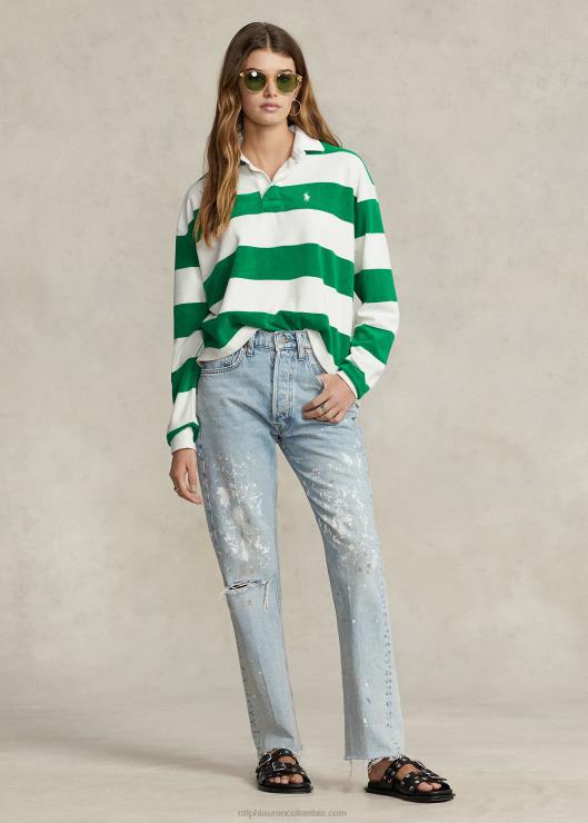 playera de rugby corta a rayas mujer billar/deckwash blanco Ralph Lauren 2XR2V2935