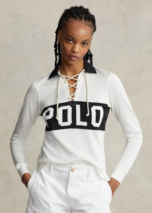 playera tipo polo con cordones y logo mujer lavaplatos blanco Ralph Lauren 2XR2V2985