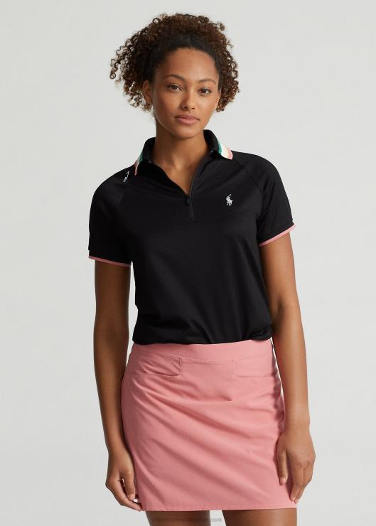 playera tipo polo con cremallera de un cuarto mujer negro/rosa del desierto Ralph Lauren 2XR2V9400