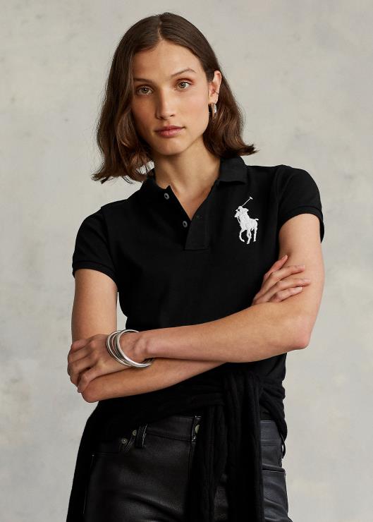 playera tipo polo de corte ajustado con pony grande mujer negro Ralph Lauren 2XR2V4763