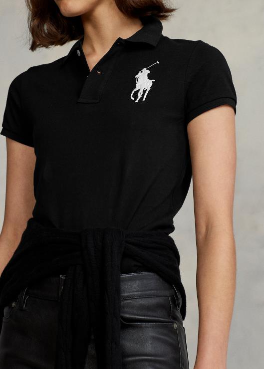 playera tipo polo de corte ajustado con pony grande mujer negro Ralph Lauren 2XR2V4763