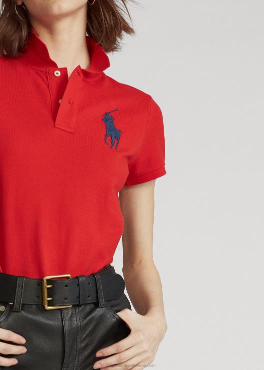 playera tipo polo de corte ajustado con pony grande mujer rojo Ralph Lauren 2XR2V4765
