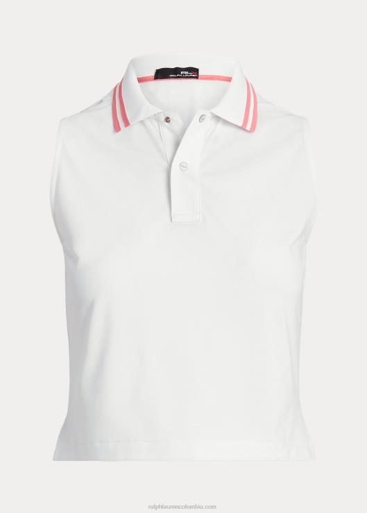 polo corto de piqué elástico mujer cerámica blanca/rosa Ralph Lauren 2XR2V9398