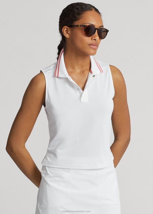 polo corto de piqué elástico mujer cerámica blanca/rosa Ralph Lauren 2XR2V9398