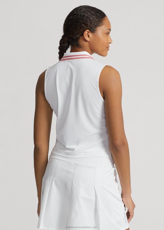 polo corto de piqué elástico mujer cerámica blanca/rosa Ralph Lauren 2XR2V9398