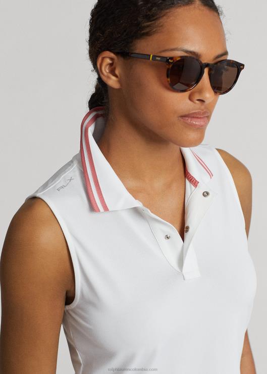 polo corto de piqué elástico mujer cerámica blanca/rosa Ralph Lauren 2XR2V9398