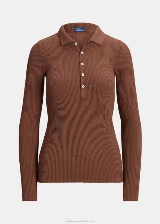 polo de canalé de manga larga mujer chocolate Cafe Ralph Lauren 2XR2V3095