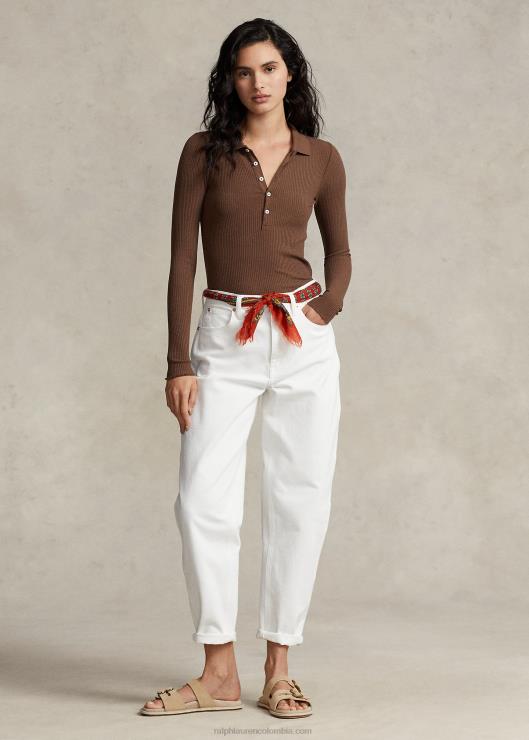 polo de canalé de manga larga mujer chocolate Cafe Ralph Lauren 2XR2V3095