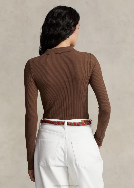 polo de canalé de manga larga mujer chocolate Cafe Ralph Lauren 2XR2V3095
