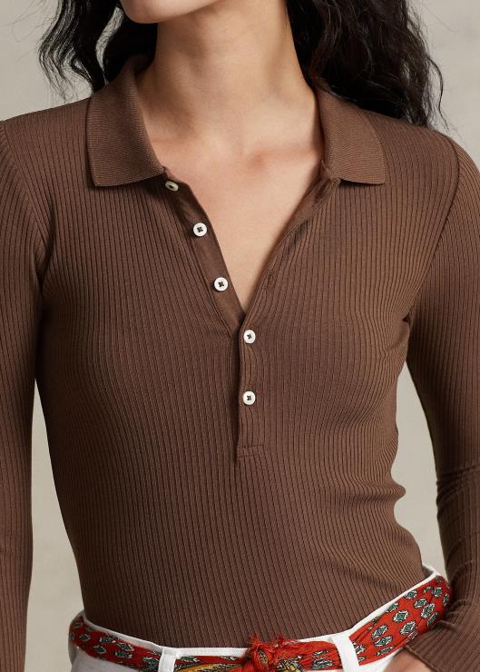 polo de canalé de manga larga mujer chocolate Cafe Ralph Lauren 2XR2V3095