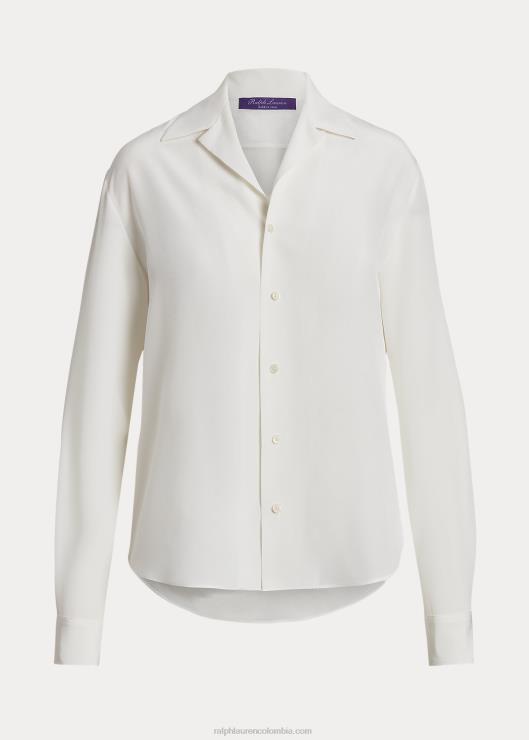 camisa Darien de crepé de China mujer crema de lujo Ralph Lauren 2XR2V9268