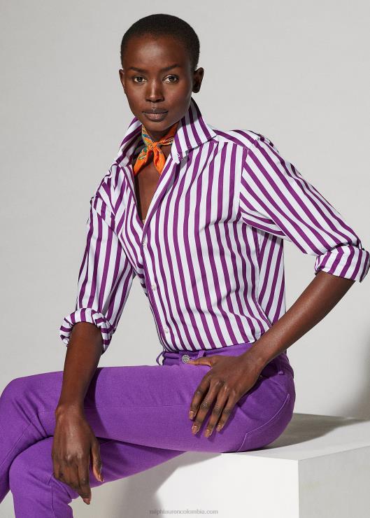 camisa a rayas de algodón mujer baya brillante/blanco Ralph Lauren 2XR2V9343