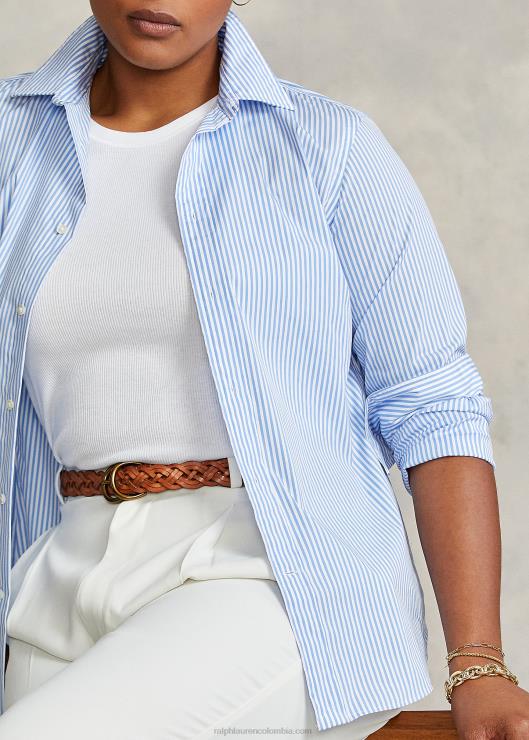 camisa a rayas de corte holgado mujer azul medio/blanco Ralph Lauren 2XR2V3281