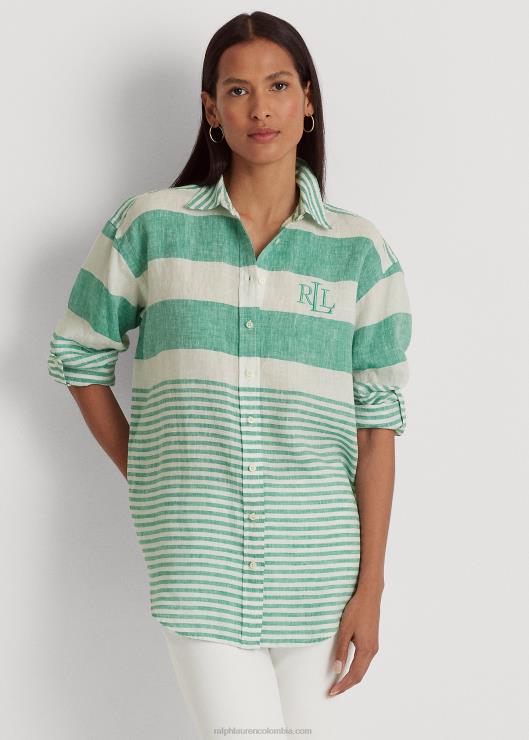 camisa a rayas oversize de lino mujer hoja de palmera/blanco Ralph Lauren 2XR2V3865