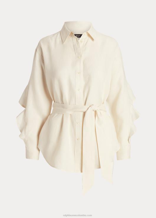 camisa con cinturón y ribete de volantes mujer crema de mascarpone Ralph Lauren 2XR2V4107