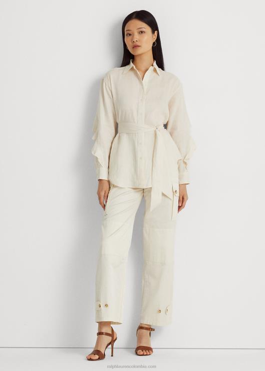 camisa con cinturón y ribete de volantes mujer crema de mascarpone Ralph Lauren 2XR2V4410