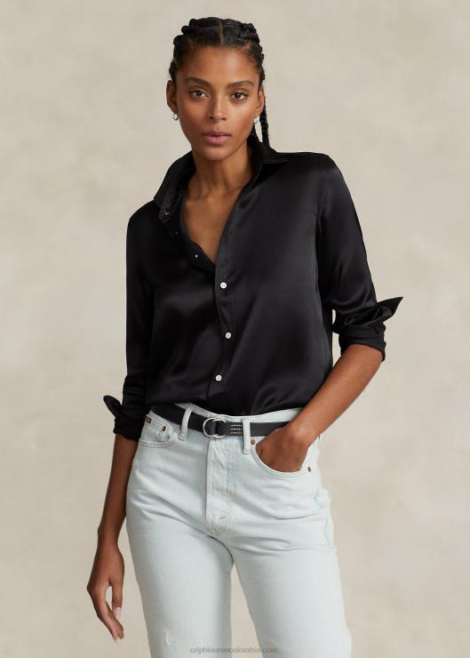 camisa de charmeuse de seda mujer negro Ralph Lauren 2XR2V3282
