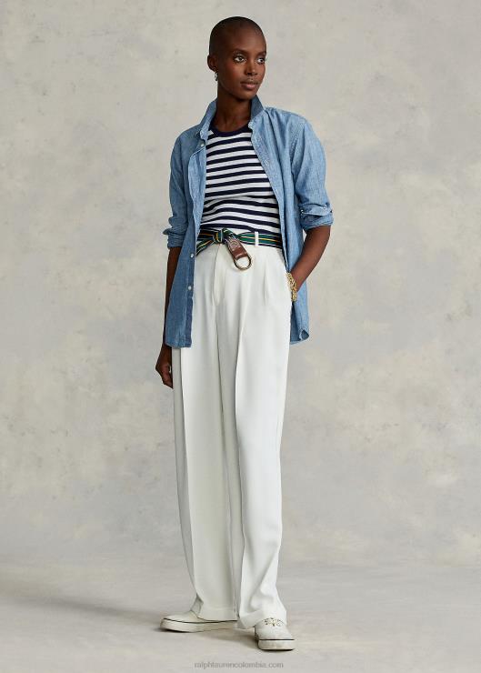 camisa de corte recto en cambray de algodón mujer bsr añil Ralph Lauren 2XR2V4753