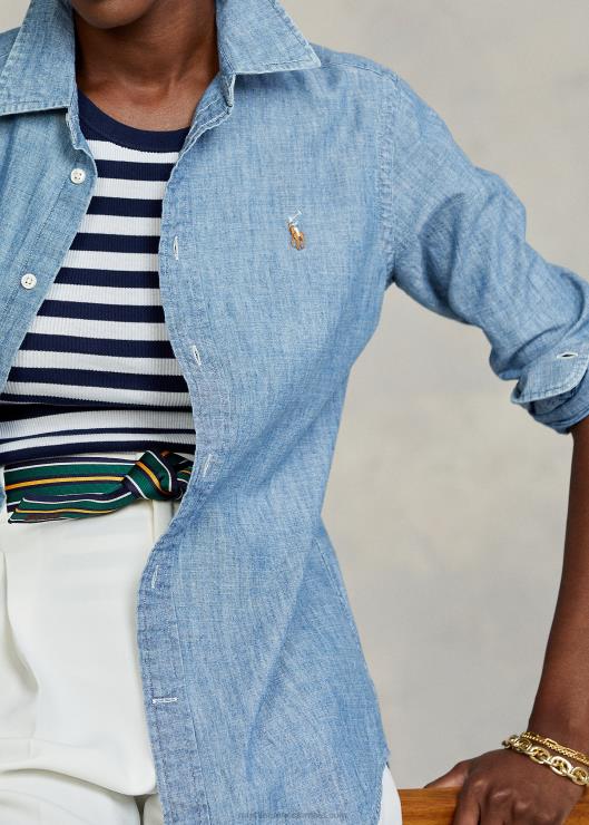 camisa de corte recto en cambray de algodón mujer bsr añil Ralph Lauren 2XR2V4753